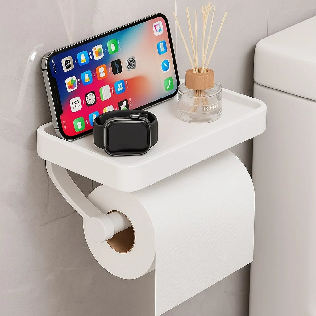 Toilet Paper Holder Integrated Shelf Wall-Mounted