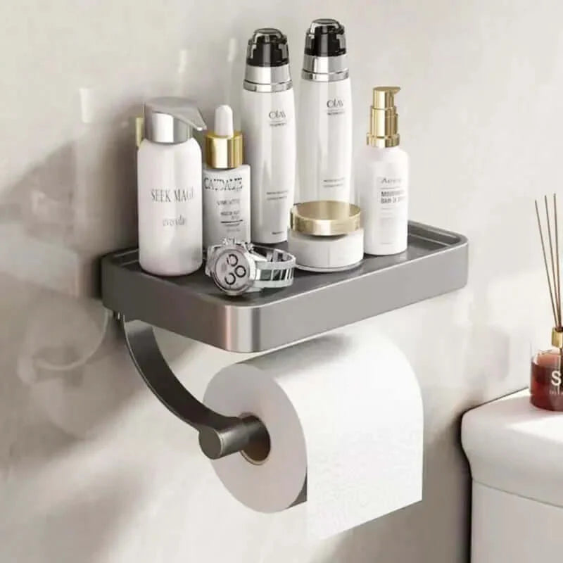Toilet Paper Holder Integrated Shelf Wall-Mounted