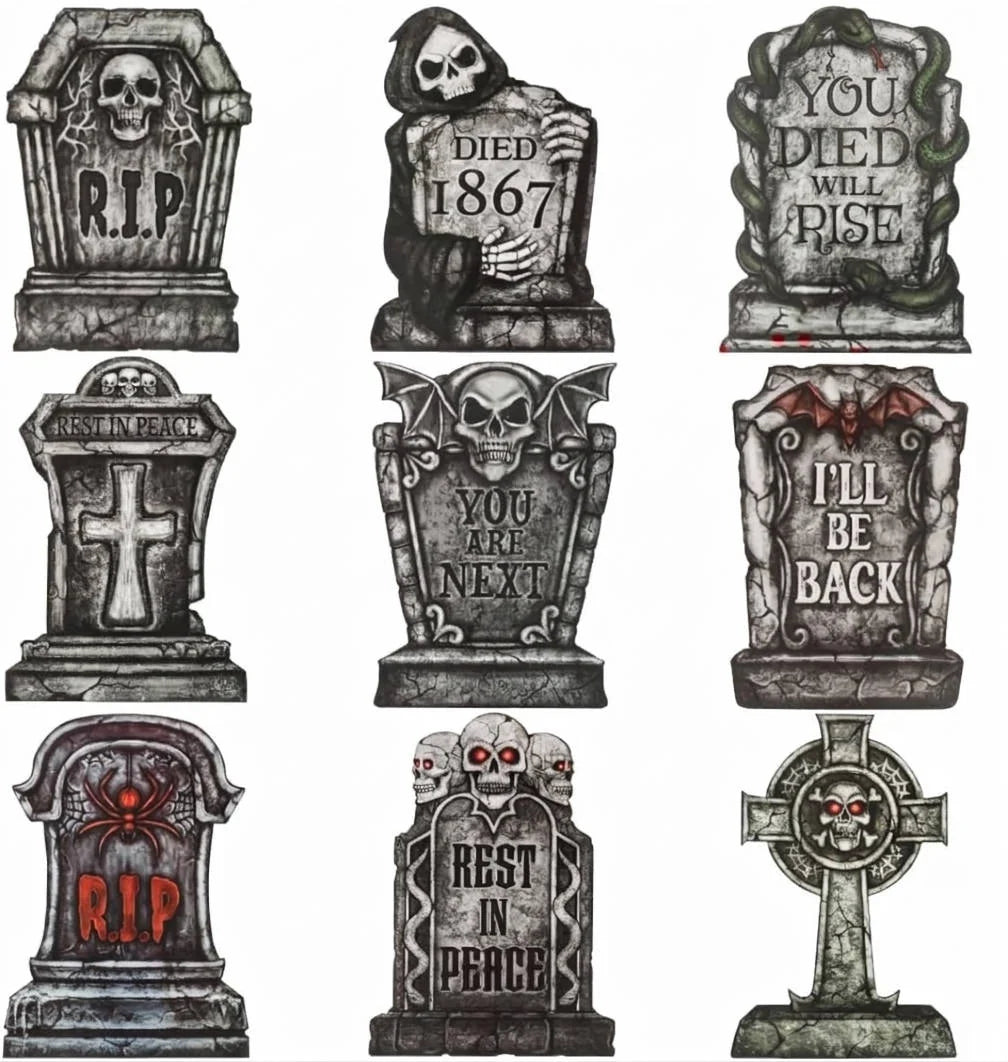 Tombstone Set 9-Piece Weather-Resistant Plastic With Metal Stakes