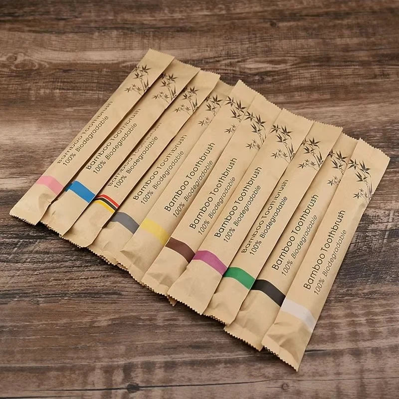 Toothbrush Set Bamboo Handle Soft Bristles 10-Pack