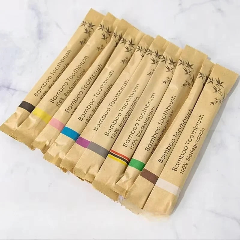 Toothbrush Set Bamboo Handle Soft Bristles 10-Pack