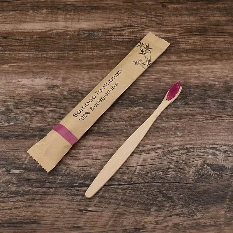 Toothbrush Set Bamboo Handle Soft Bristles 10-Pack