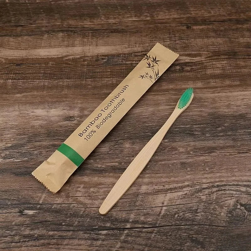 Toothbrush Set Bamboo Handle Soft Bristles 10-Pack