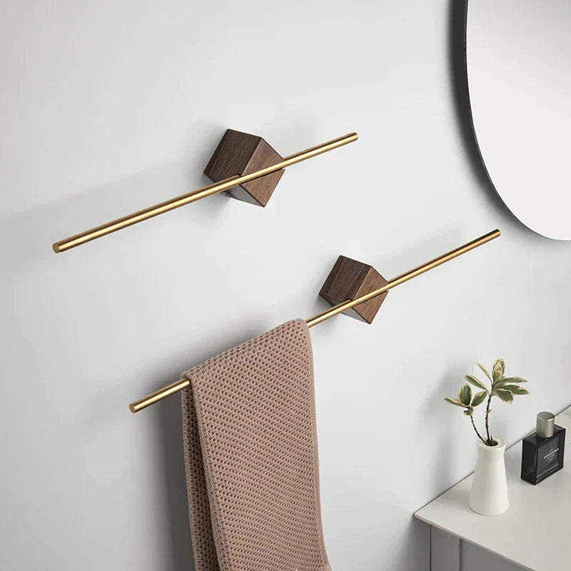 Towel Rack Wall-Mounted Natural Wood Grain & Stainless Steel