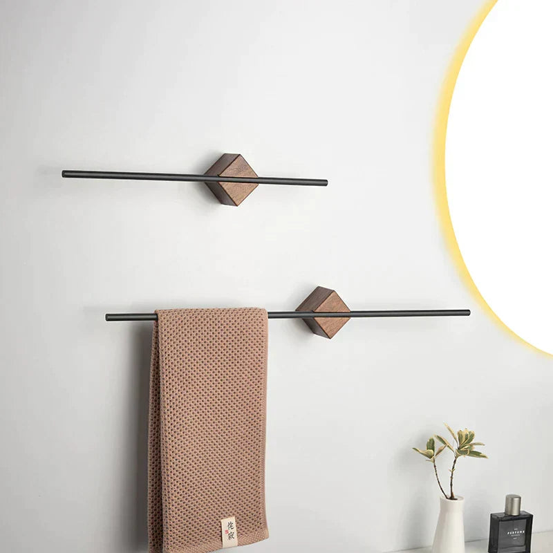 Towel Rack Wall-Mounted Natural Wood Grain & Stainless Steel