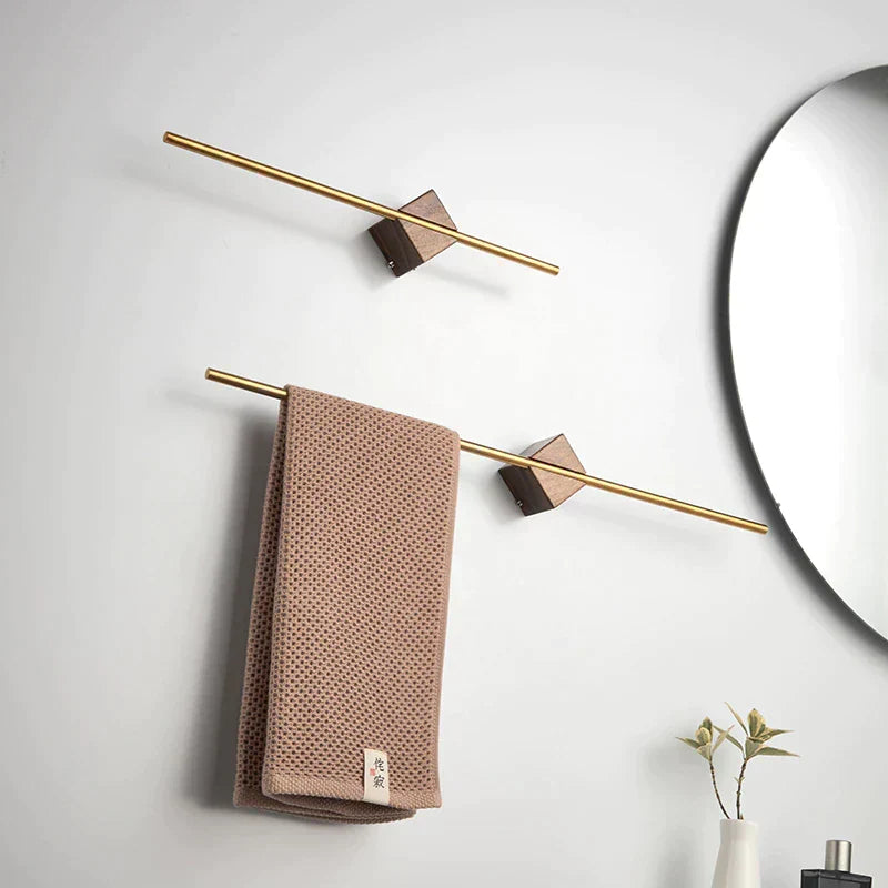 Towel Rack Wall-Mounted Natural Wood Grain & Stainless Steel