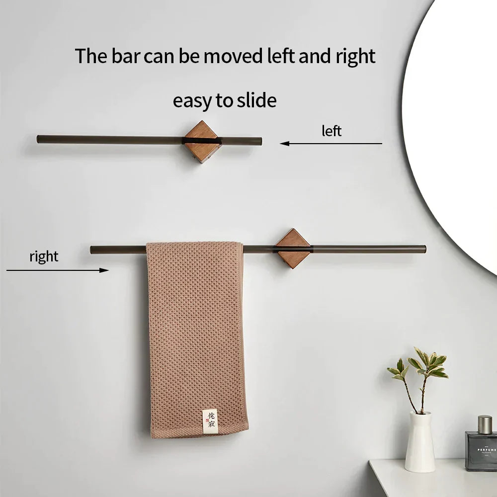 Towel Rack Wall-Mounted Natural Wood Grain & Stainless Steel