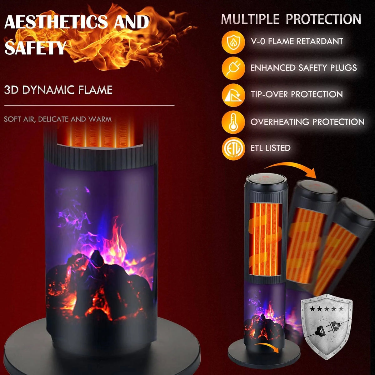 Tower Space Heater Ceramic 70-Degree Oscillation Remote Control