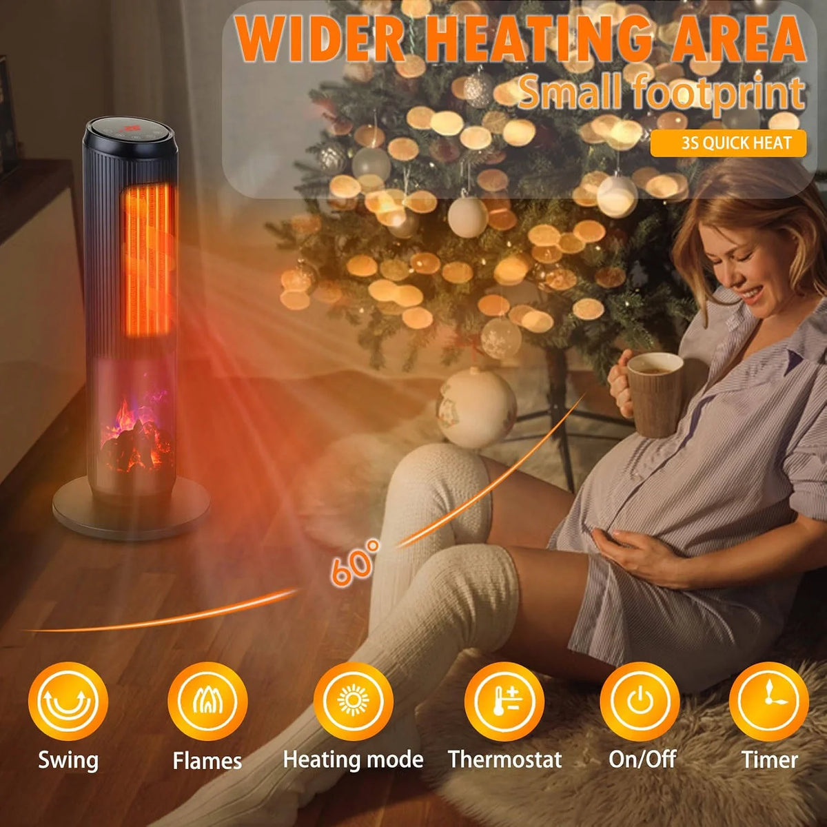Tower Space Heater Ceramic 70-Degree Oscillation Remote Control