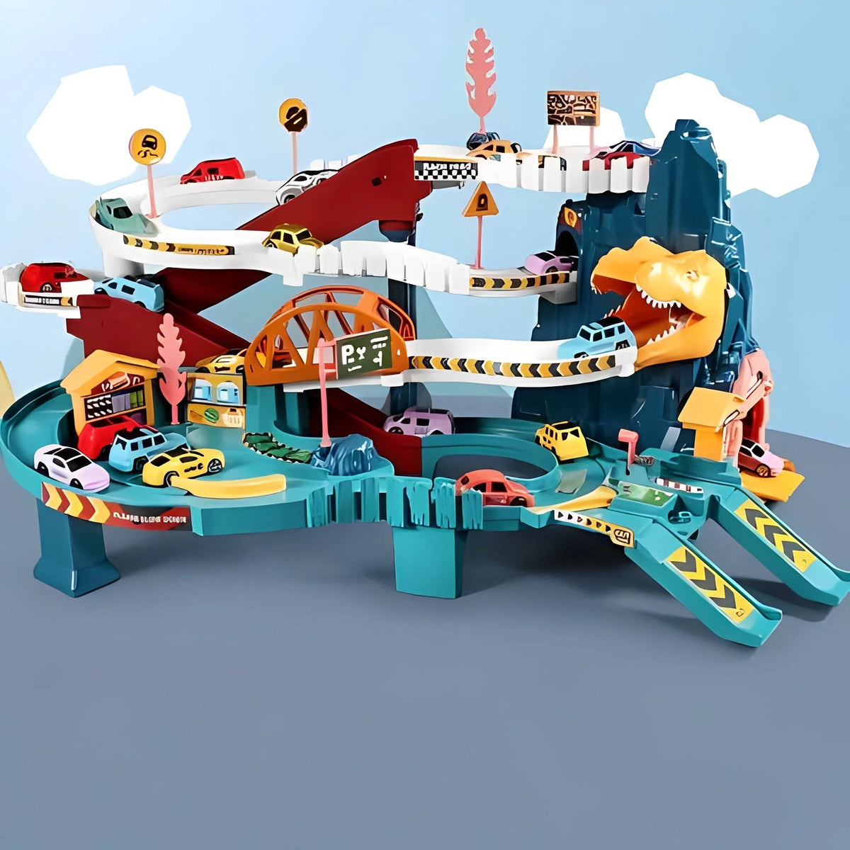 Toy Car Track Playset Multi-Level 8 Cars Included