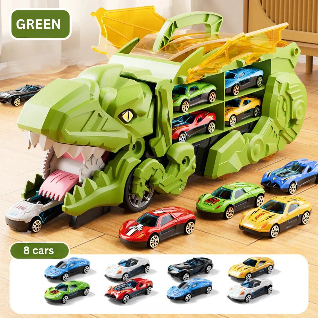 Toy Playset Convertible Truck Dinosaur Dual Racing Tracks Car Storage