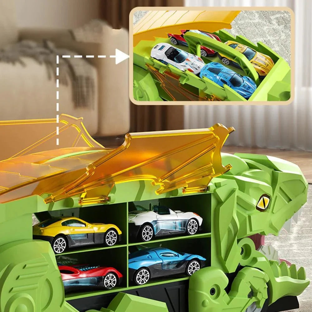 Toy Playset Convertible Truck Dinosaur Dual Racing Tracks Car Storage