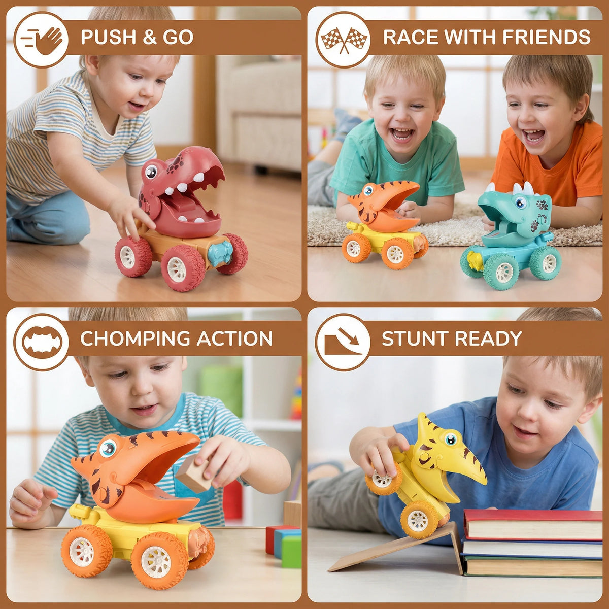 Toy Truck Dinosaur Design Push-Activated Drive