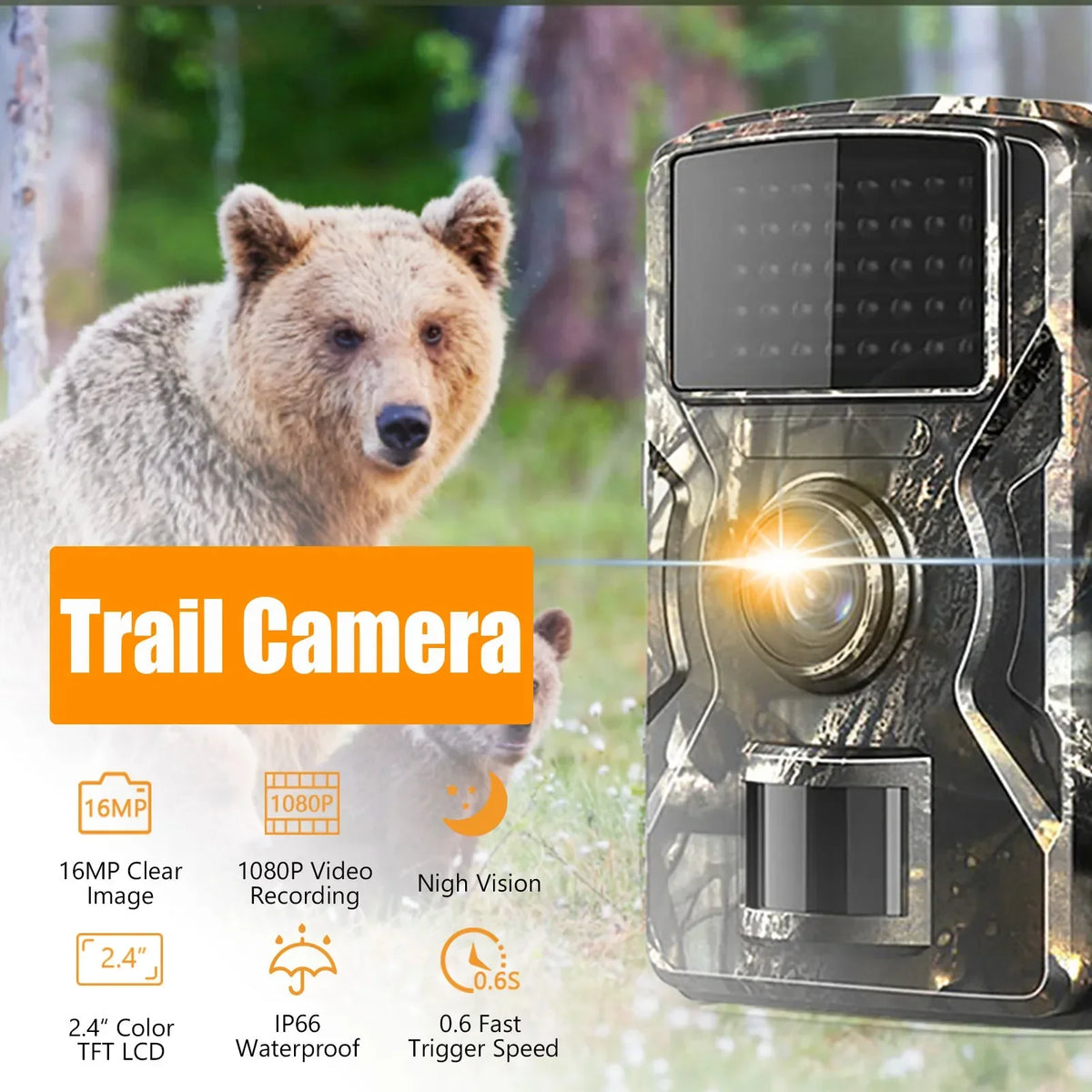 Trail Camera 1080P Full HD 16MP Night Vision Weather-Resistant