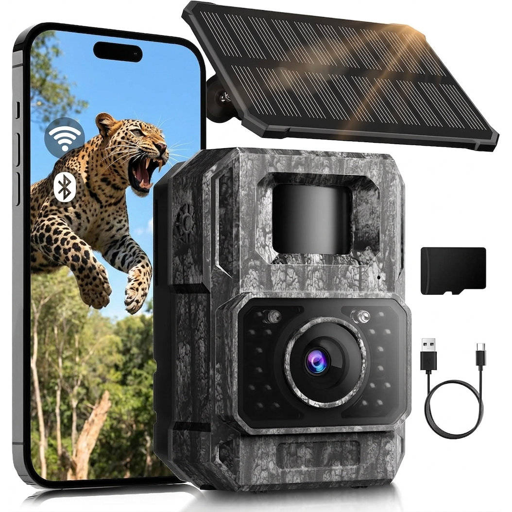 Trail Camera Solar-Powered 4K Ultra HD 64MP Night Vision