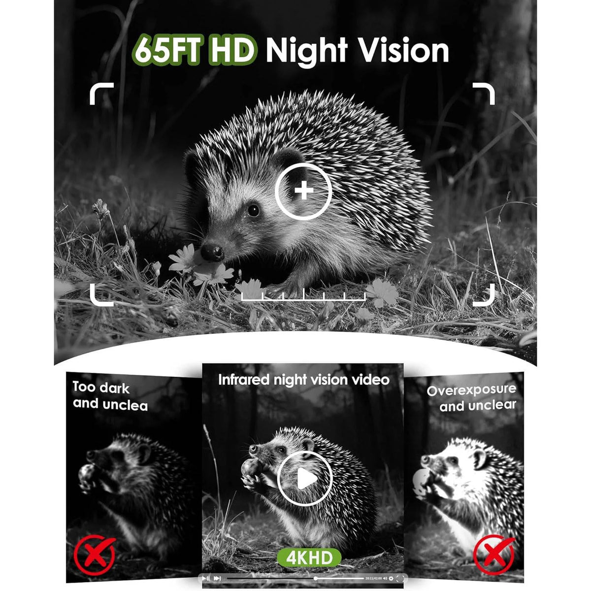 Trail Camera Solar-Powered 4K Ultra HD 64MP Night Vision