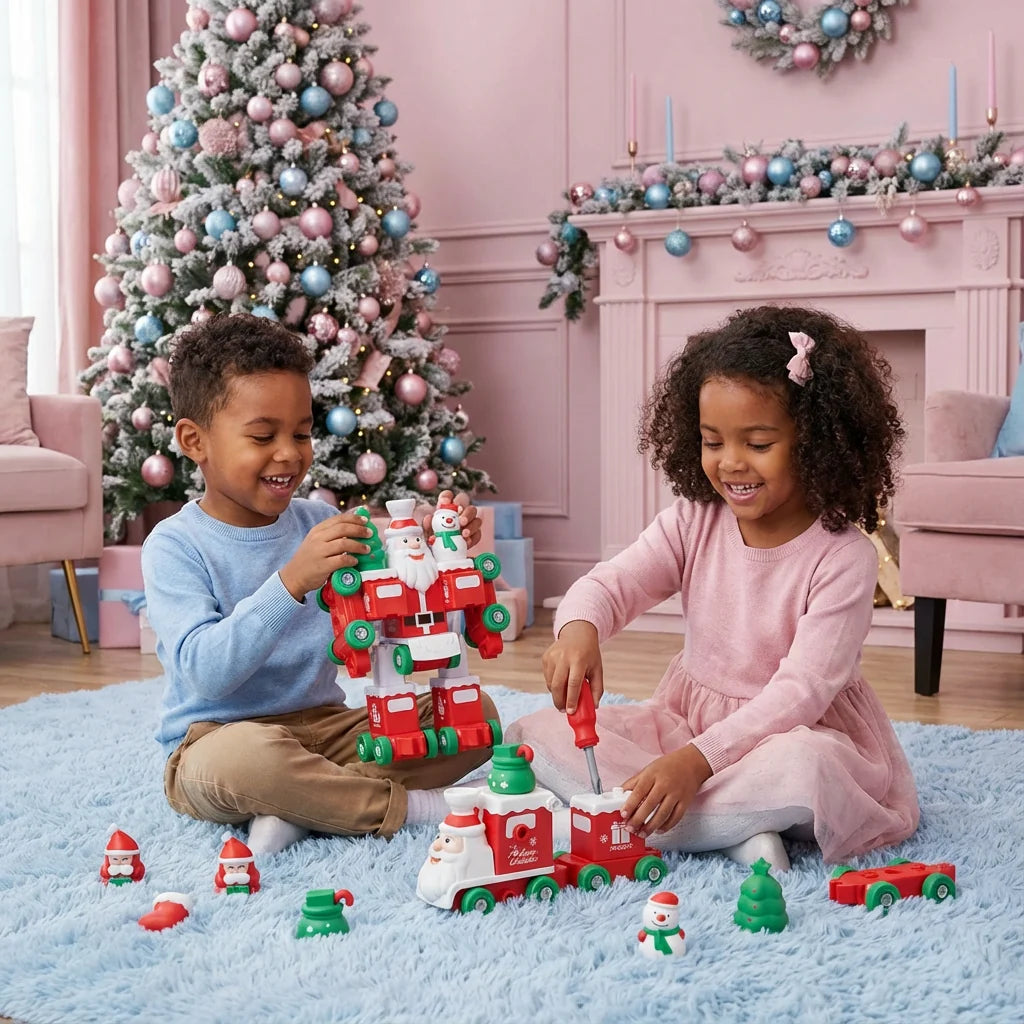 Transforming Train Toy Tool-Free 2-in-1 Glowing Lights & Glitter