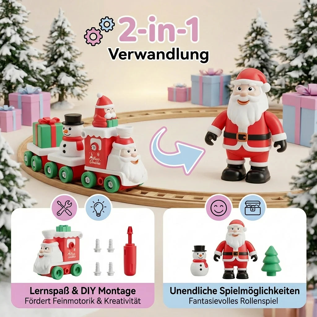 Transforming Train Toy Tool-Free 2-in-1 Glowing Lights & Glitter