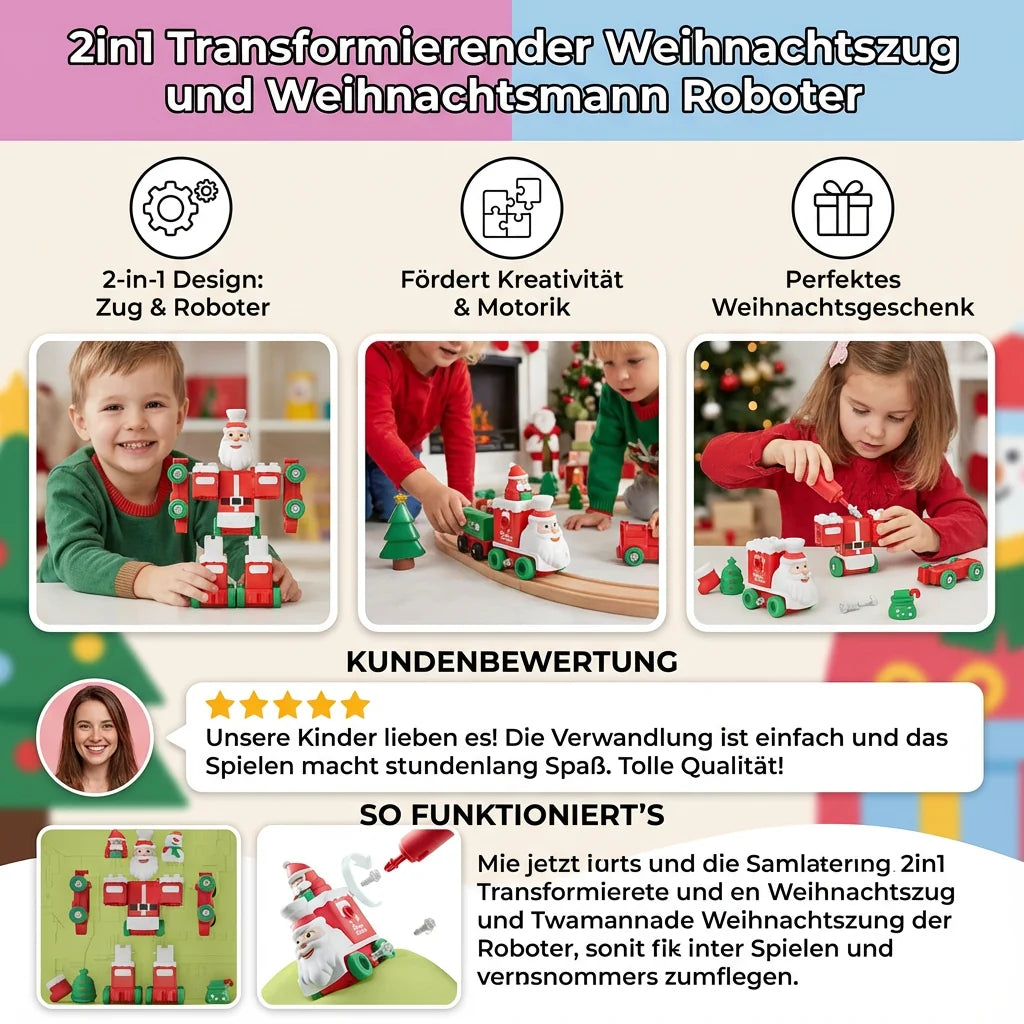 Transforming Train Toy Tool-Free 2-in-1 Glowing Lights & Glitter