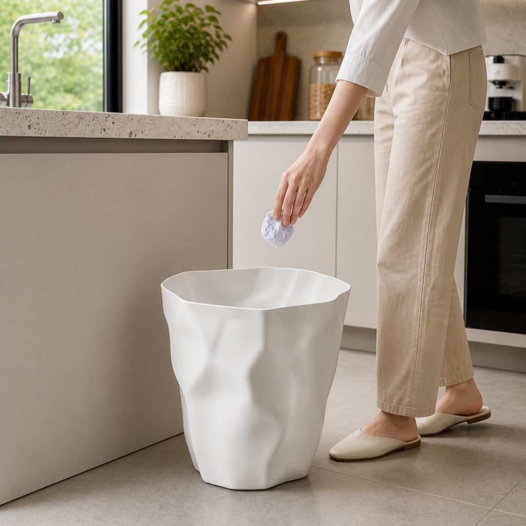 Trash Can Minimalist Compact Space-Saving Multiple Colors