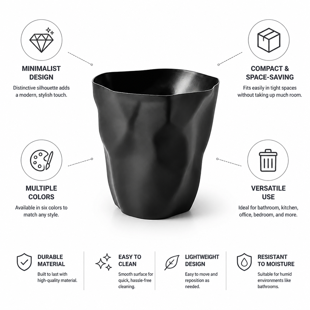 Trash Can Minimalist Compact Space-Saving Multiple Colors