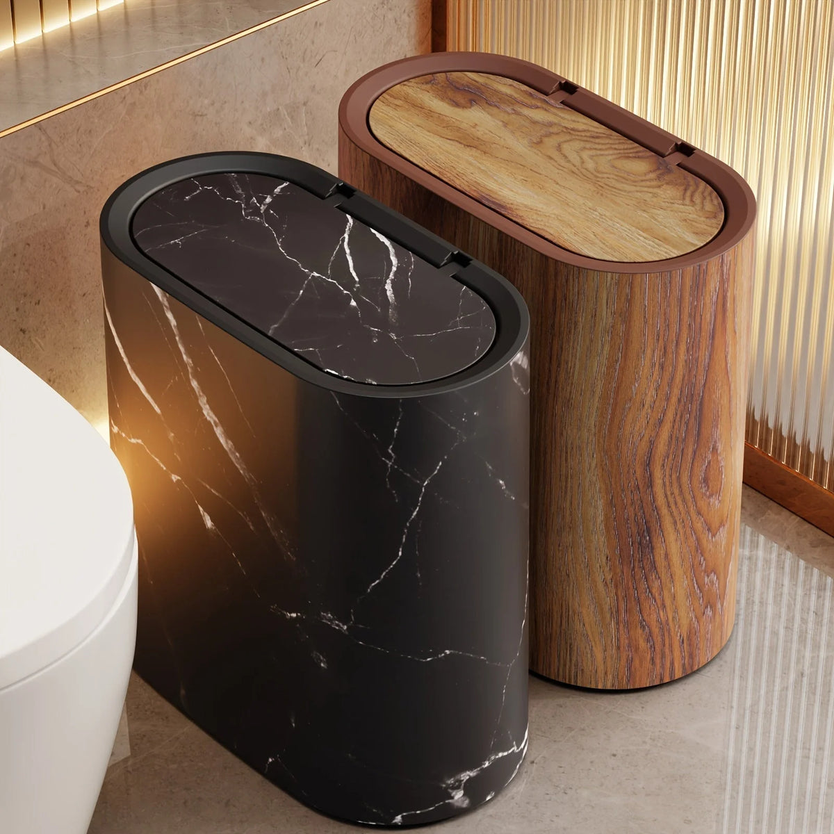 Trash Can Slim Oval Push Lid