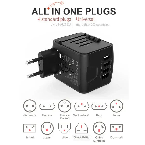 Travel Adapter Universal 4 USB Ports Surge Protection