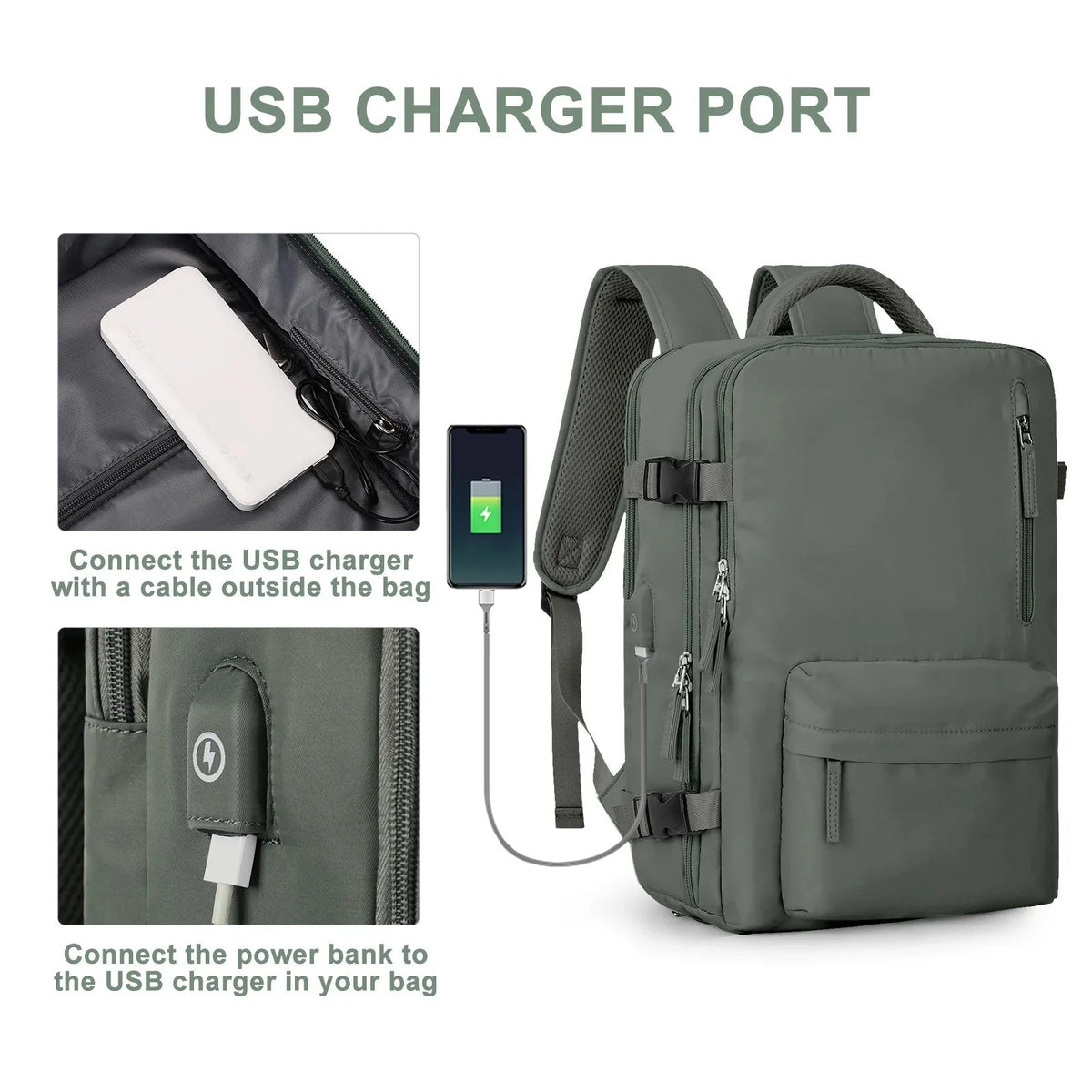 Travel Backpack Water Repellent USB Port Padded Laptop Sleeves