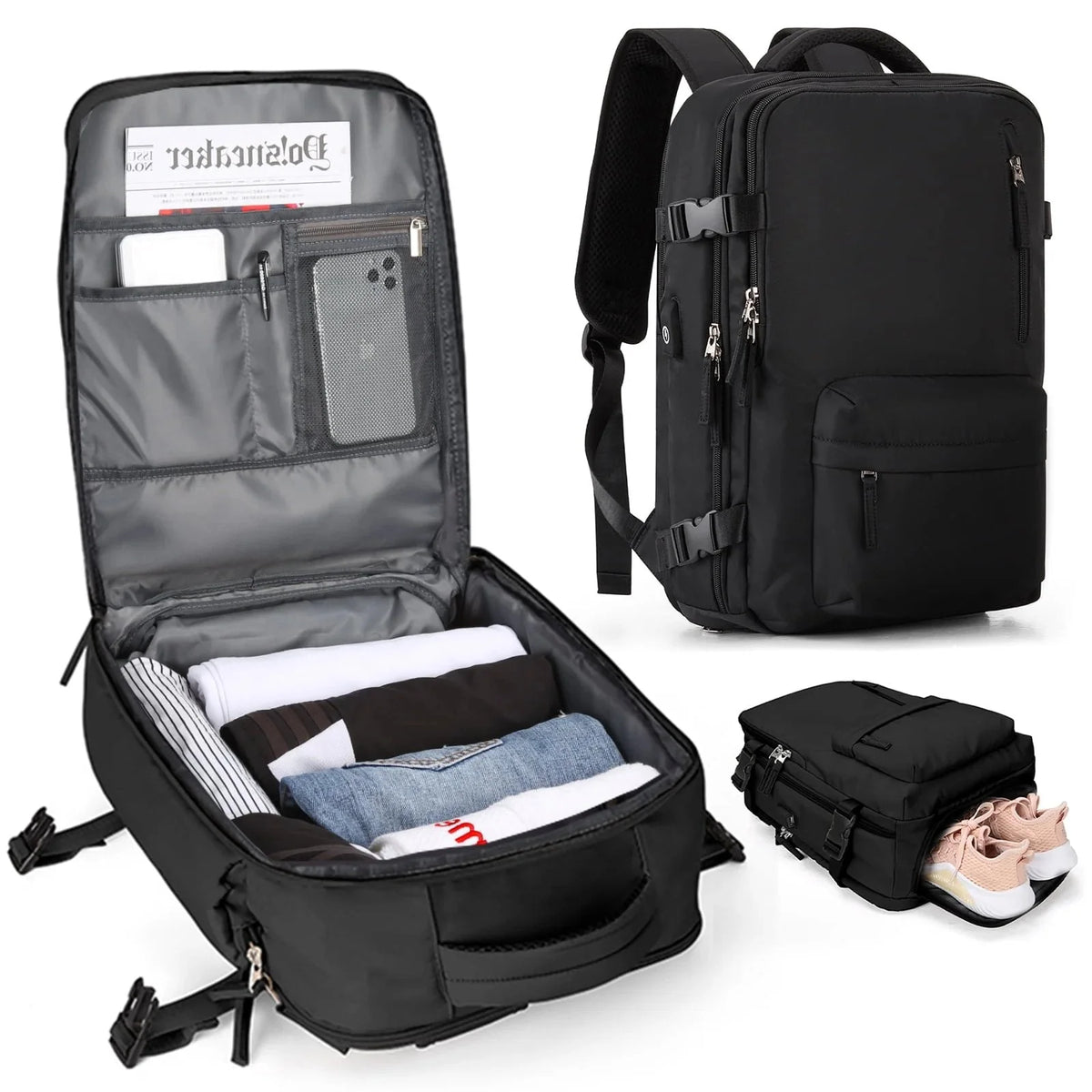 Travel Backpack Water Repellent USB Port Padded Laptop Sleeves