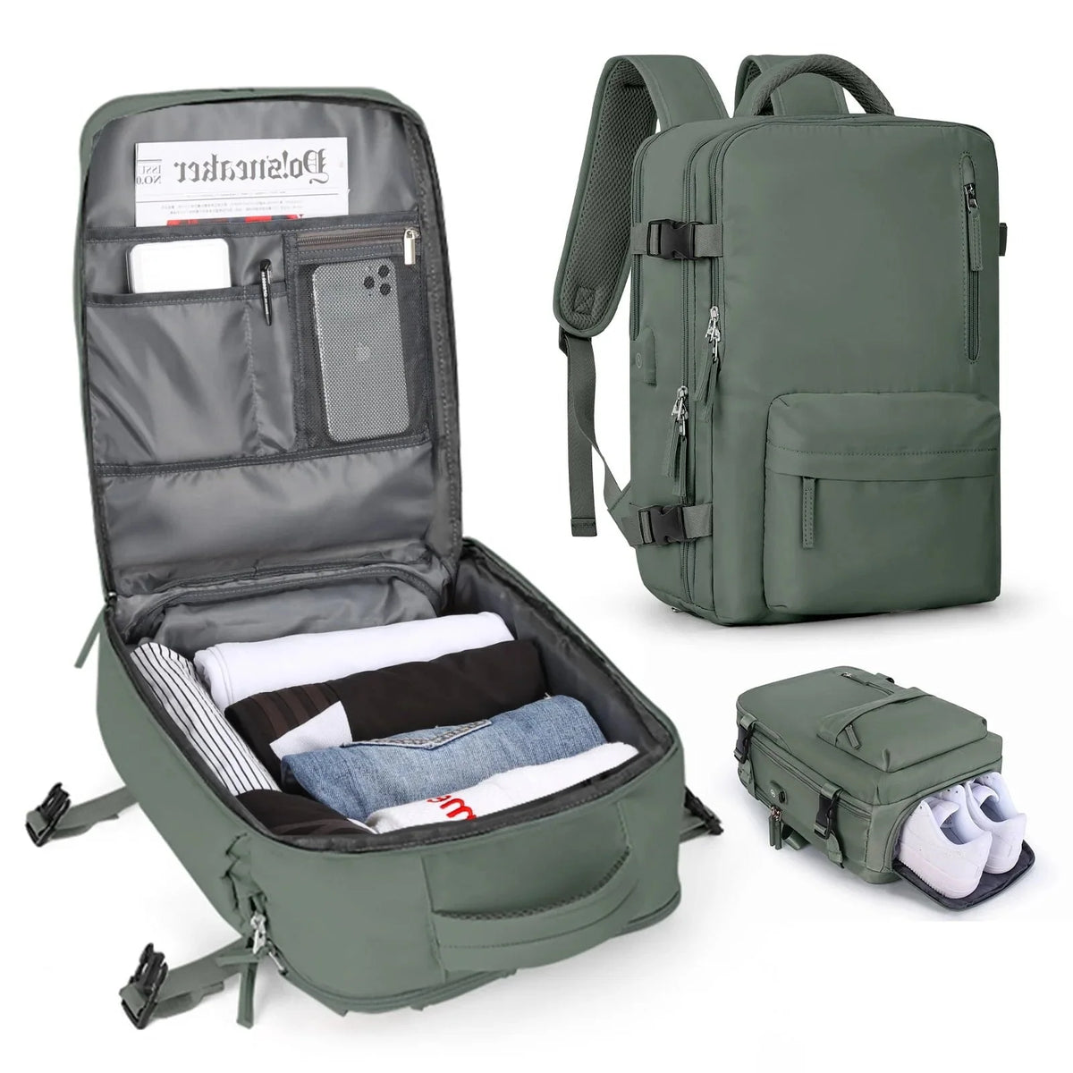 Travel Backpack Water Repellent USB Port Padded Laptop Sleeves