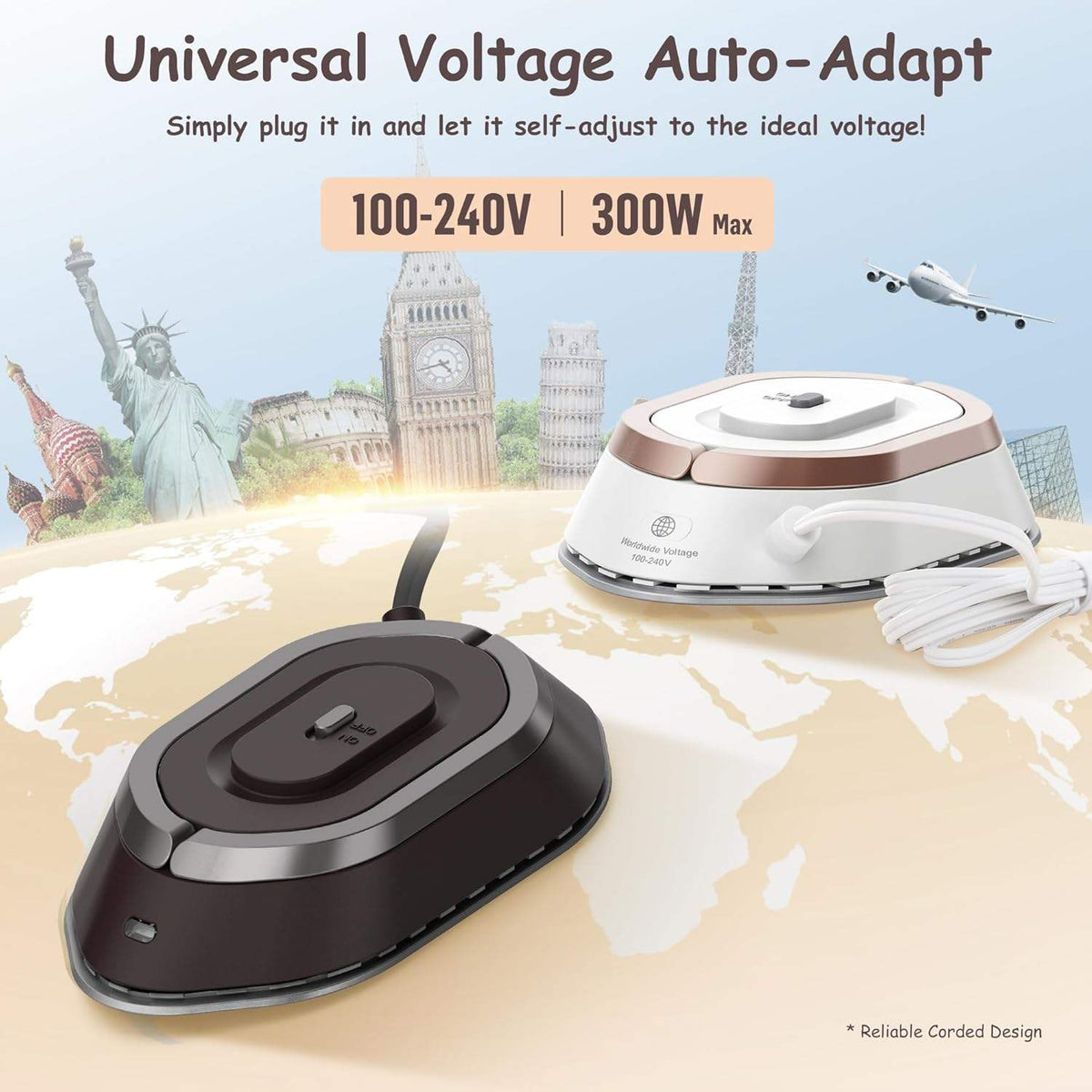 Travel Iron Rapid Heating Foldable Handle Dry & Wet Modes