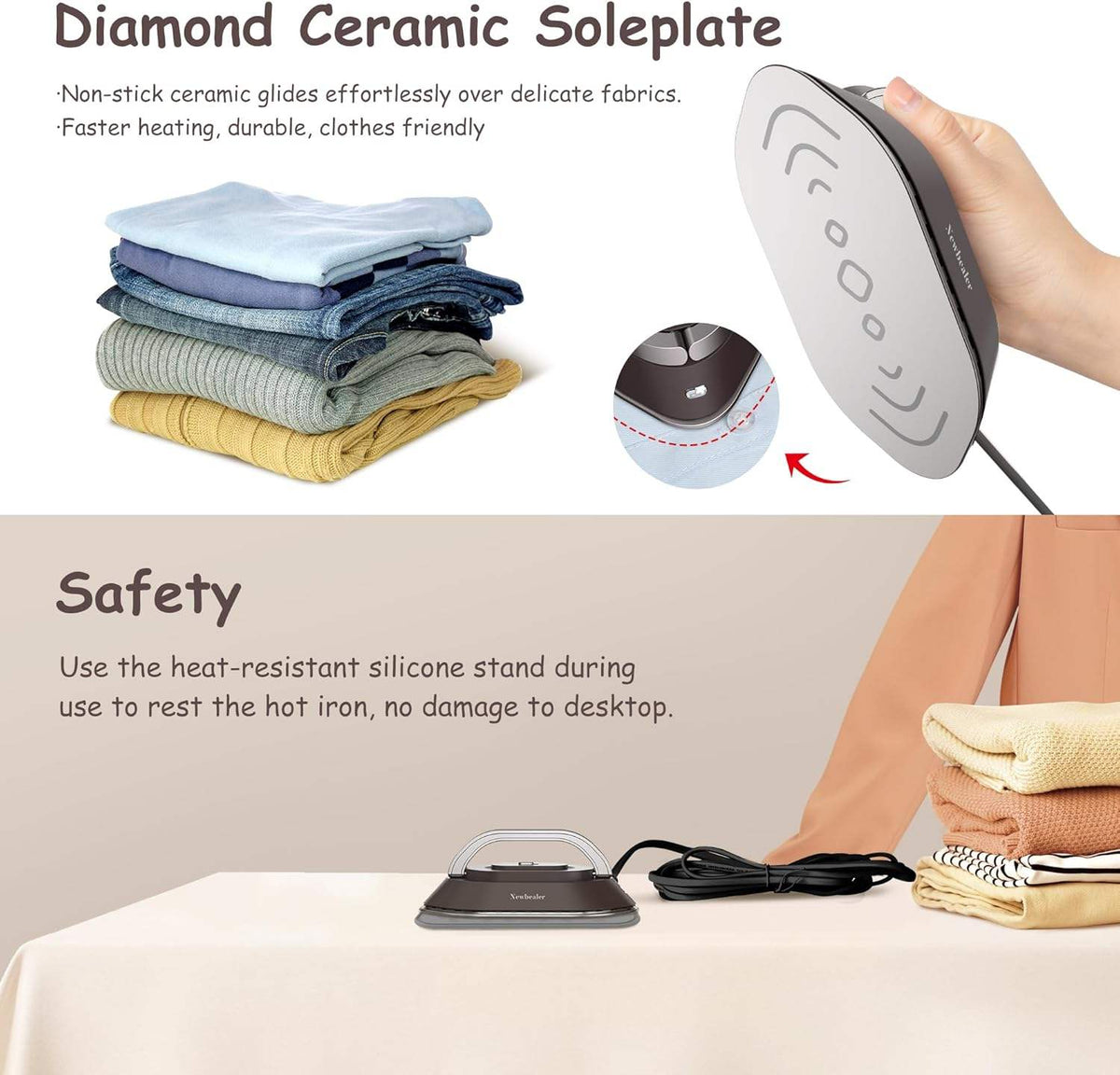 Travel Iron Rapid Heating Foldable Handle Dry & Wet Modes