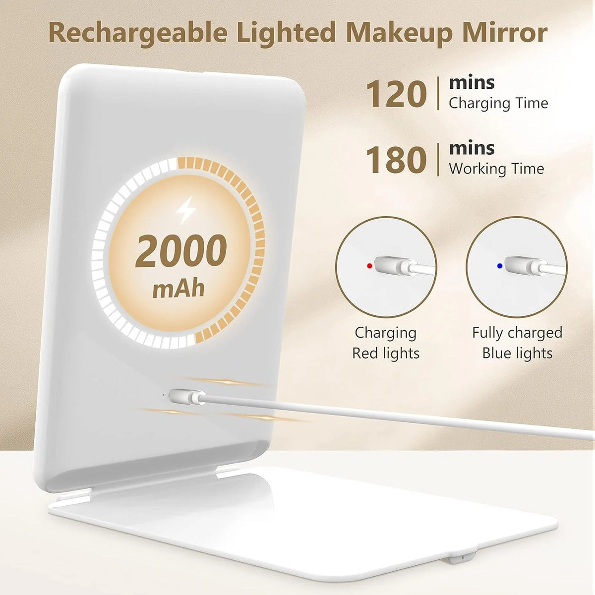 Travel Makeup Mirror 10X Magnification LED & Touch Controls Rechargeable