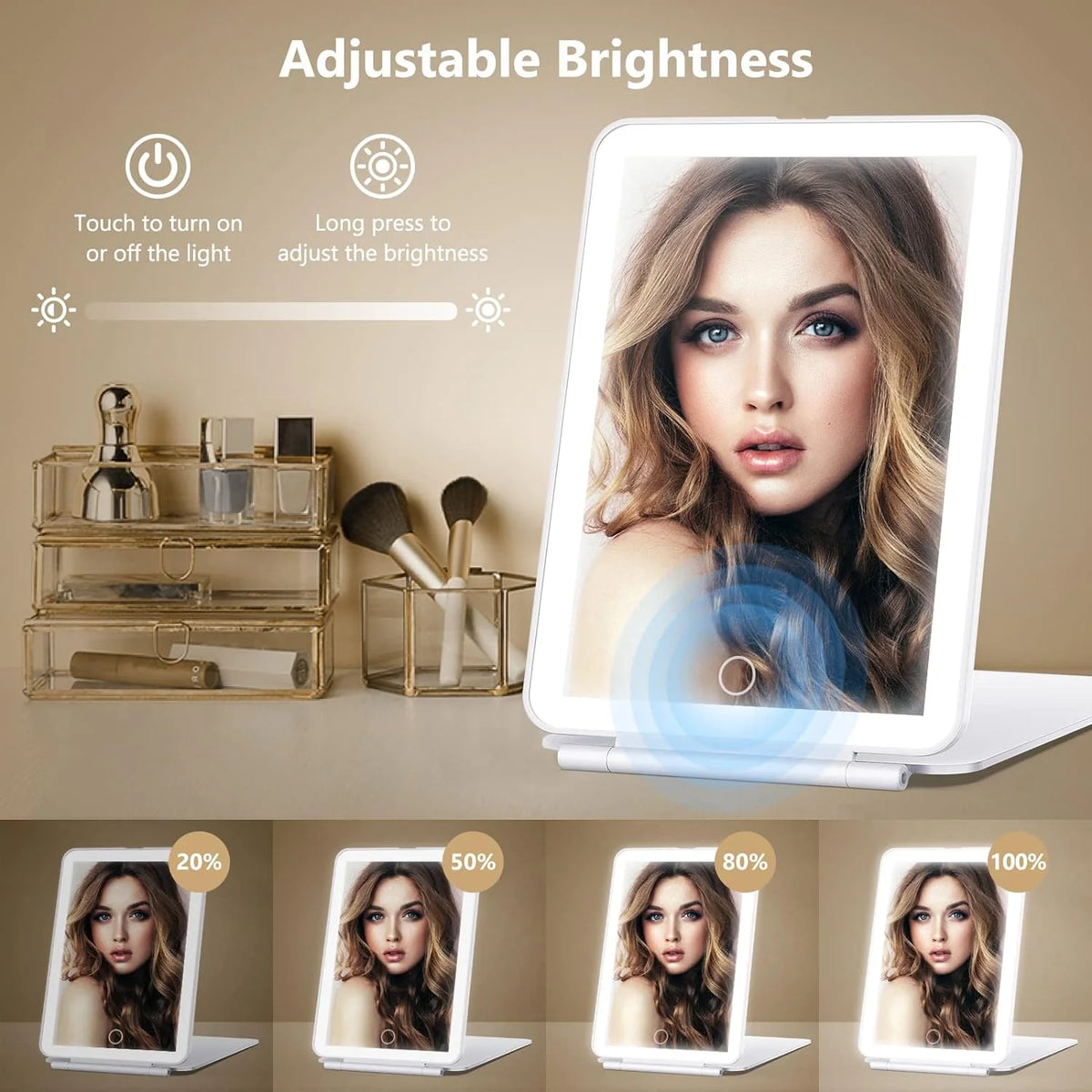 Travel Makeup Mirror 10X Magnification LED & Touch Controls Rechargeable