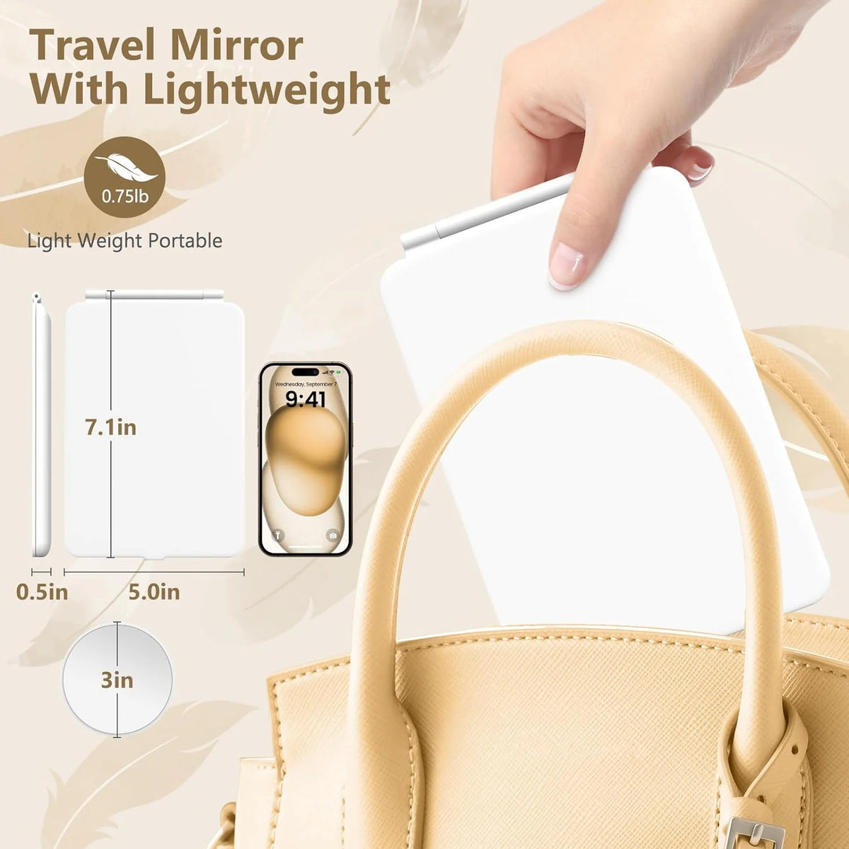Travel Makeup Mirror 10X Magnification LED & Touch Controls Rechargeable