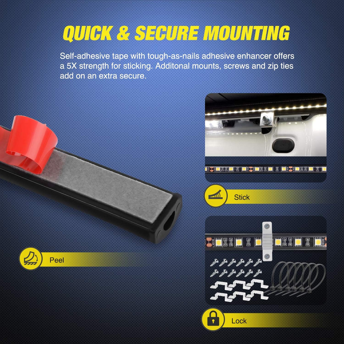 Truck Bed LED Light Strip Sealed Peel-and-Stick 60 Inch