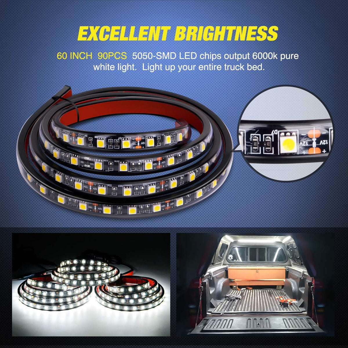 Truck Bed LED Light Strips 3900 Lumens Peel-and-Stick