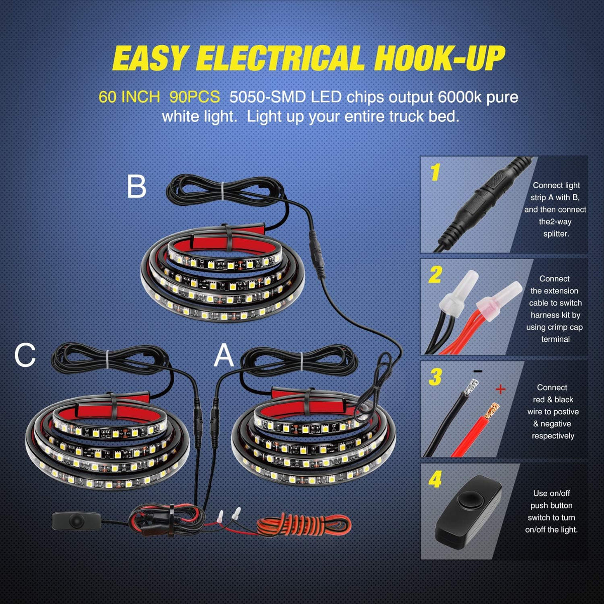 Truck Bed LED Light Strips 3900 Lumens Peel-and-Stick