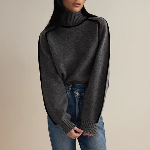Turtleneck Sweater Oversized High Collar Soft Breathable Blend
