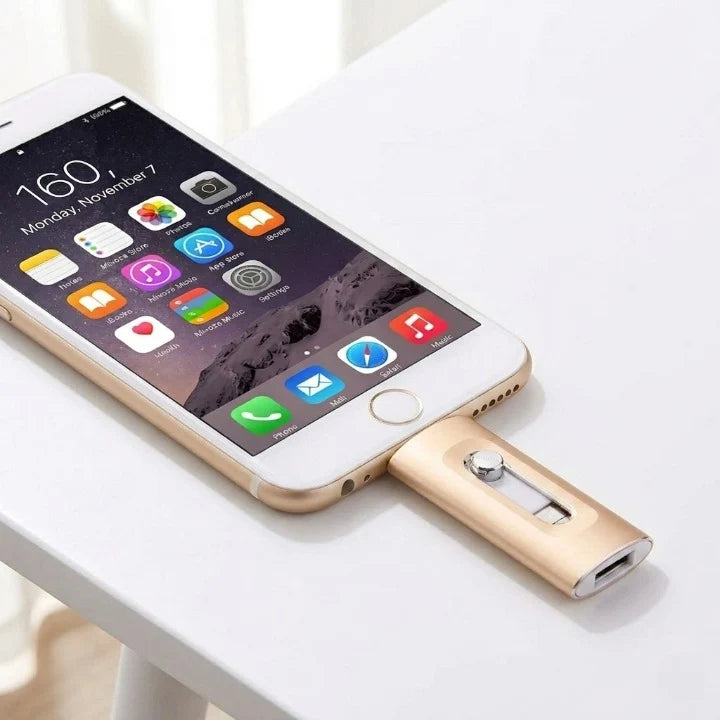 USB Flash Drive 3-in-1 Lightning USB-C & USB-A Metal Design