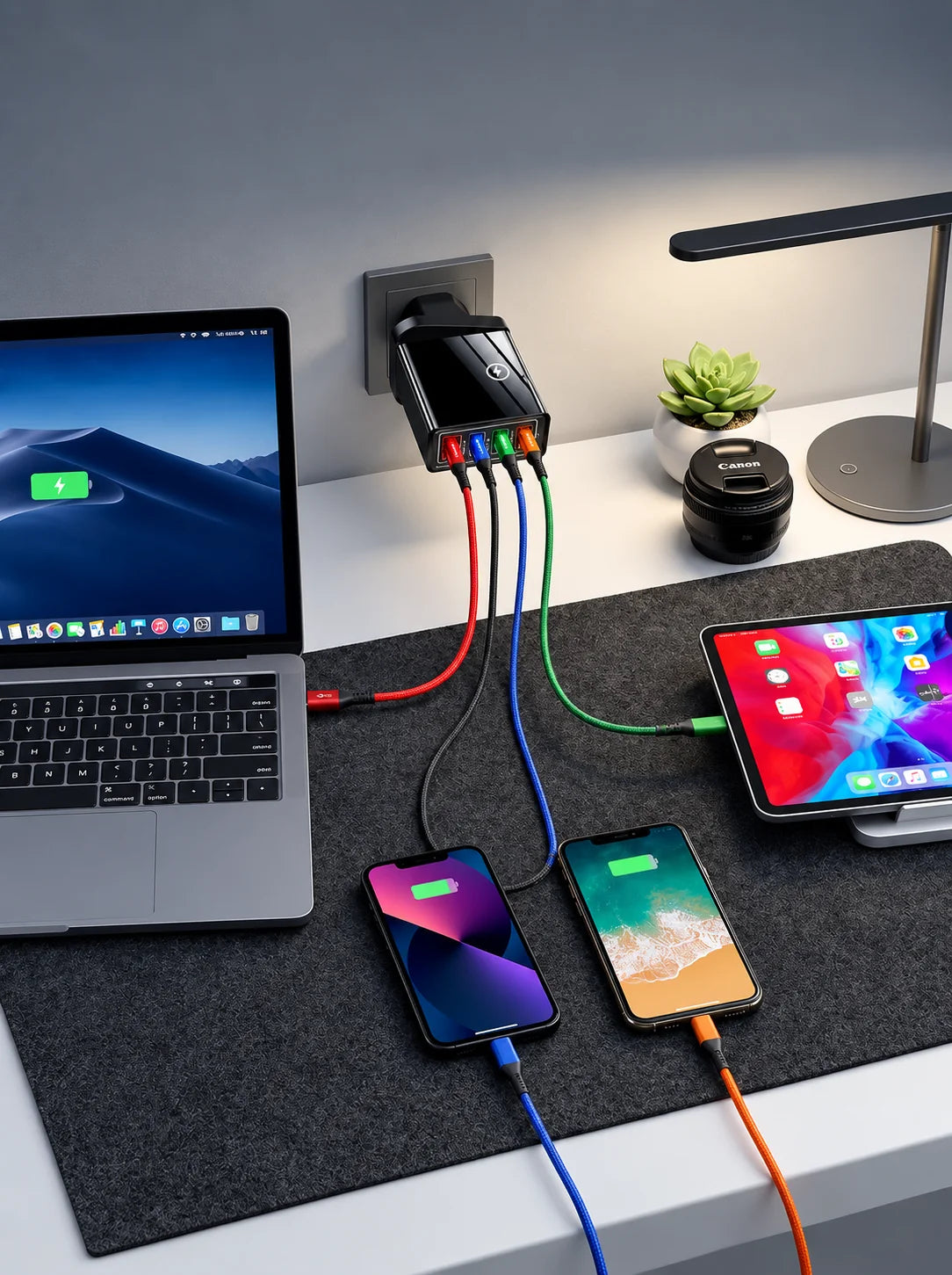USB Travel Charger 4 USB-A Ports Quick Charge 3.0