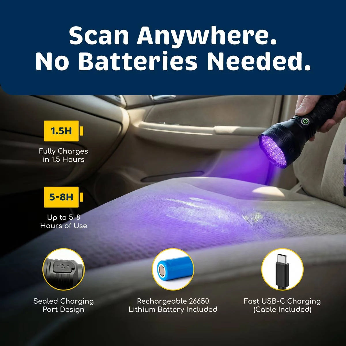 UV Flashlight 51 LED Rechargeable Pet Stain Detector