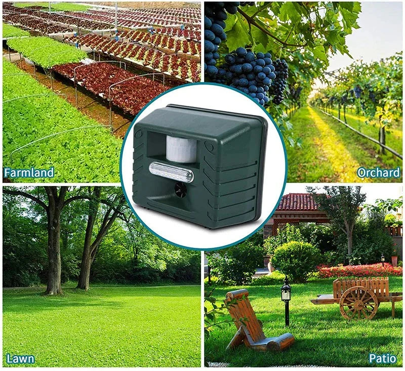 Ultrasonic Animal Repeller Motion-Activated Solar-Powered 70 Foot Range