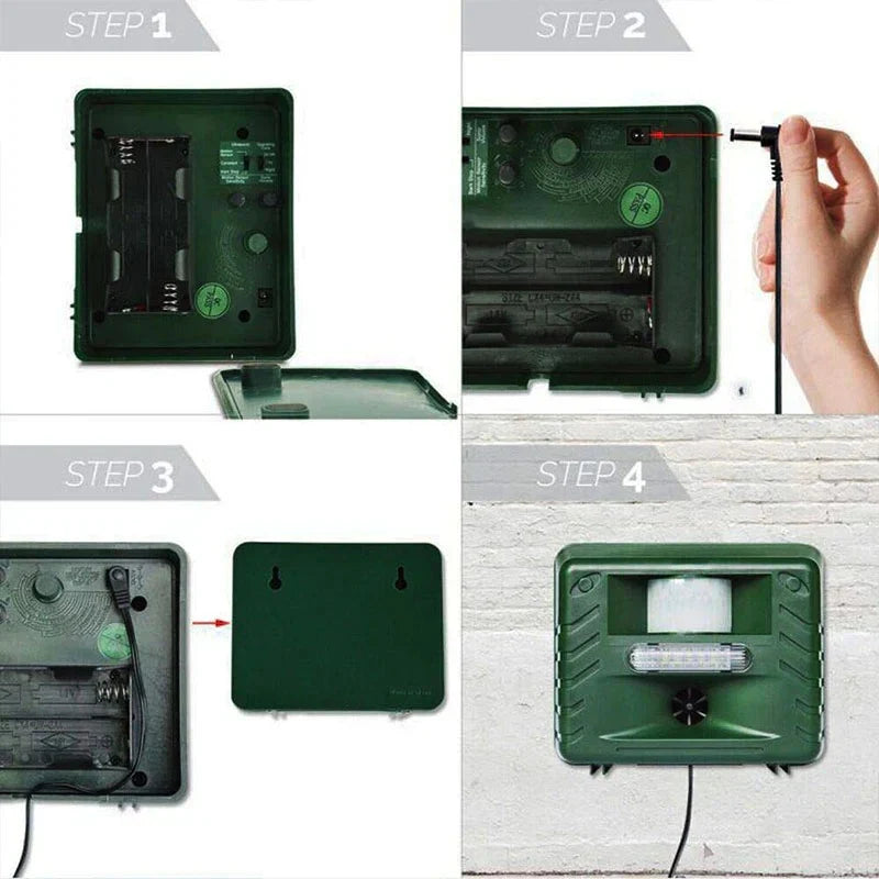 Ultrasonic Animal Repeller Motion-Activated Solar-Powered 70 Foot Range