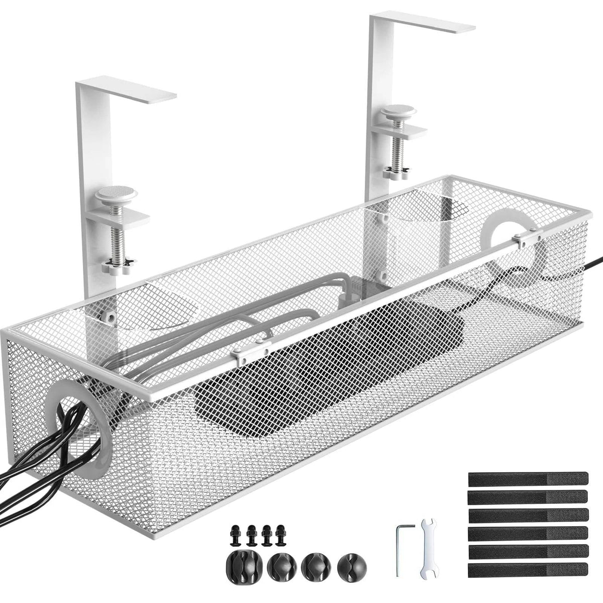Under-Desk Organizer Two Sliding Drawers Clamp Mount Cable Routing