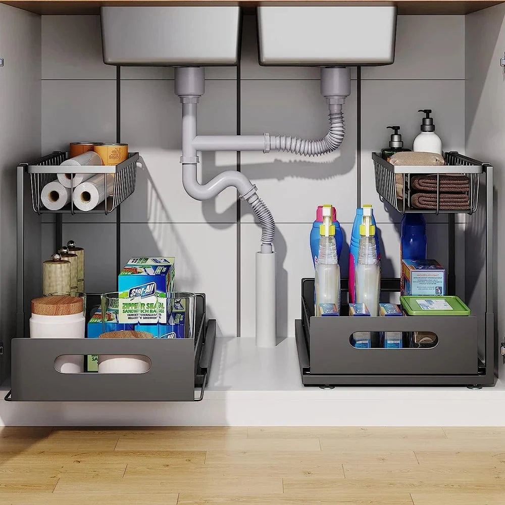 Under-Sink Organizer 2-Tier Sliding Tool-Free Setup