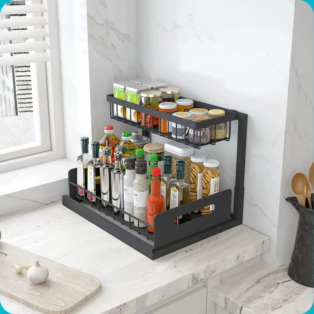 Under-Sink Organizer 2-Tier Sliding Tool-Free Setup