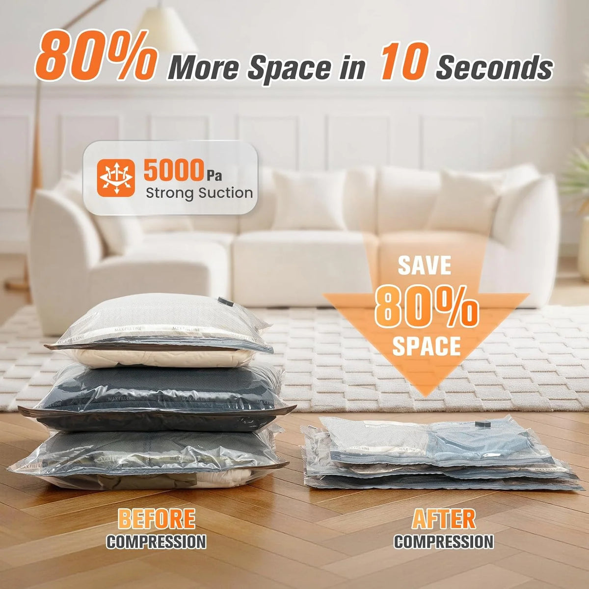 Vacuum Storage Bags Wireless Pump Zipper Seal Set of 15