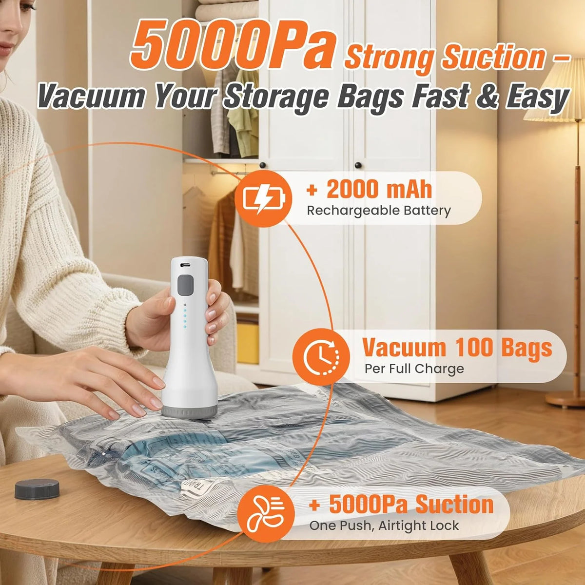 Vacuum Storage Bags Wireless Pump Zipper Seal Set of 15