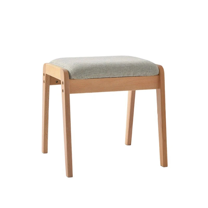 Vanity Stool Solid Wood Frame Padded Linen Seat Space-Saving Design